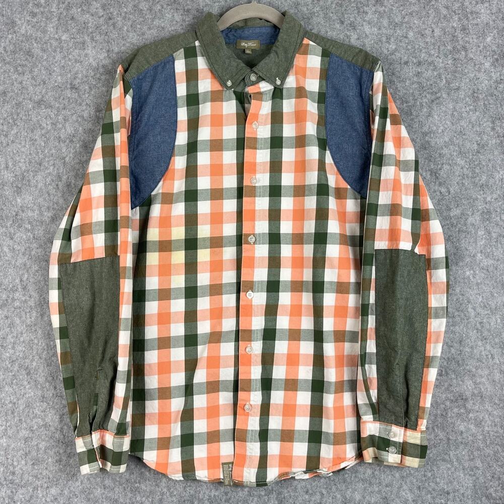 LRG Lifted Research Group Shirt Mens Large Check Button Up Patch Long Sleeve